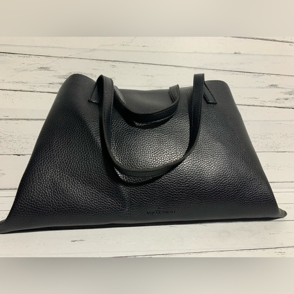 Vince Camuto Black Pebbled Leather Tote Bag with Gray Stripe, 16”x11”x0.5”, 9” - Picture 6 of 11